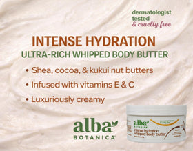Alba Botanica Kukui Nut Body Cream ingredients panel highlighting botanicals.