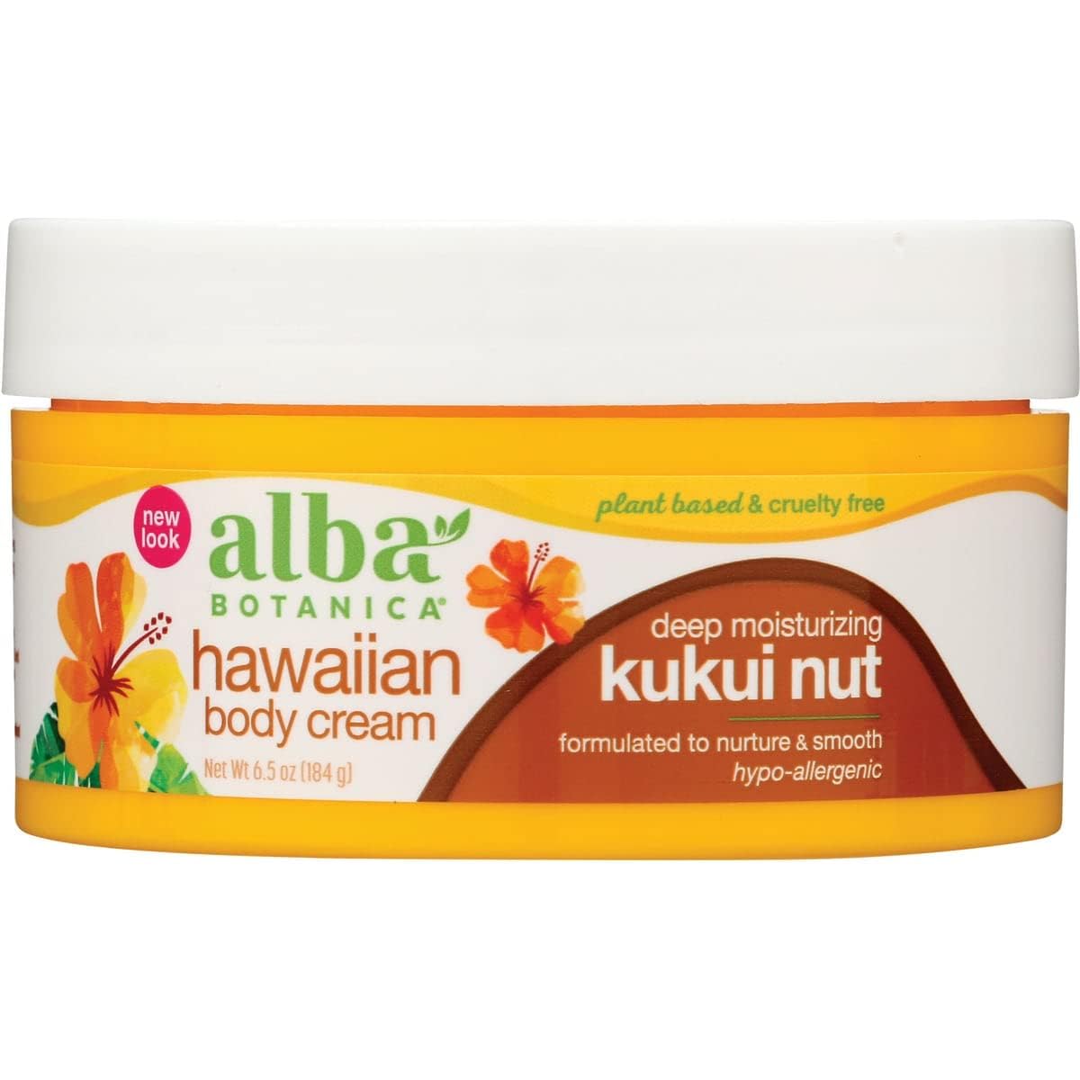 Alba Botanica Kukui Nut Body Cream packaging shown for daily hydration.