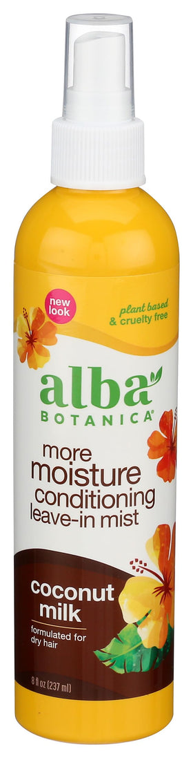 Alba Botanica Mega Moisture Leave-In Mist bottle with coconut milk for deep hydration