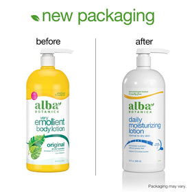 Alba Botanica Very Emollient Lotion Original shows creamy texture for smooth skin.