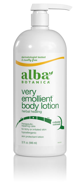 Alba Botanica Very Emollient Herbal Healing Lotion bottle hydrates dry skin