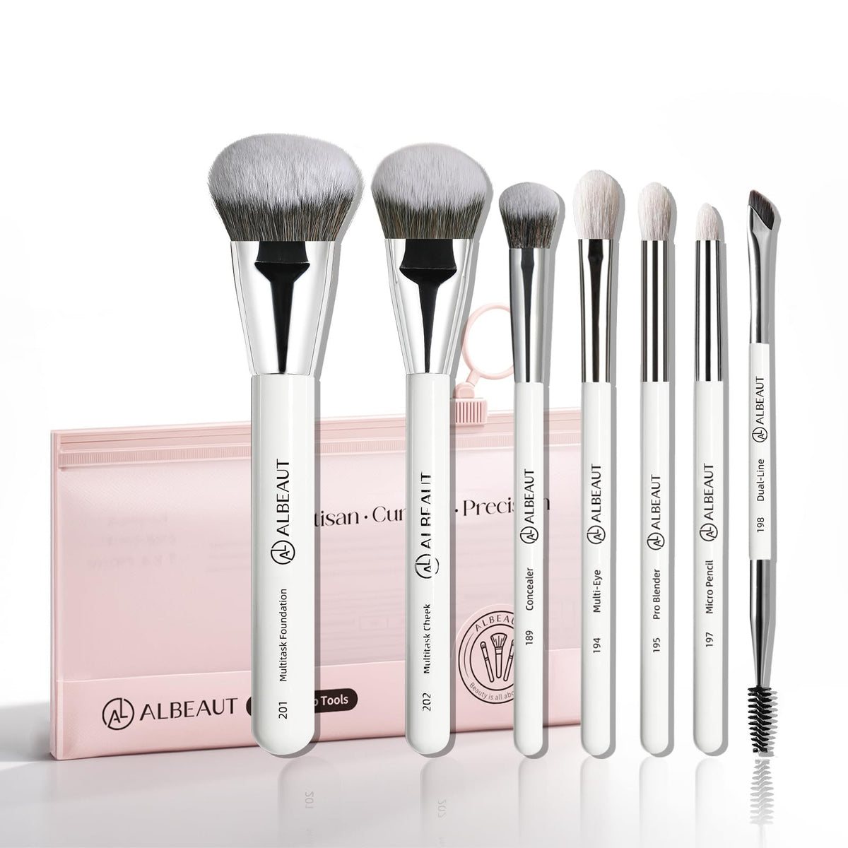 ALBEAUT 7Pcs brush set with face and eye brushes for flawless base makeup.