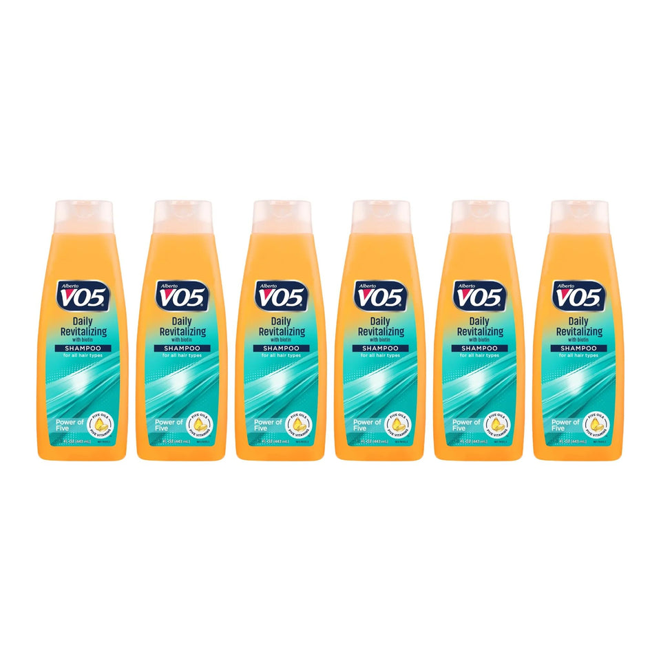 Alberto VO5 Daily Revitalizing Shampoo bottle highlights vitamins for daily refresh