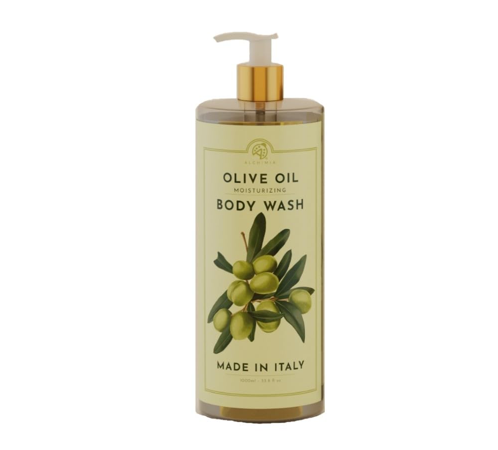 Alchimia Olive Oil Moisturizing Body Wash bottle front view for daily nourishment.