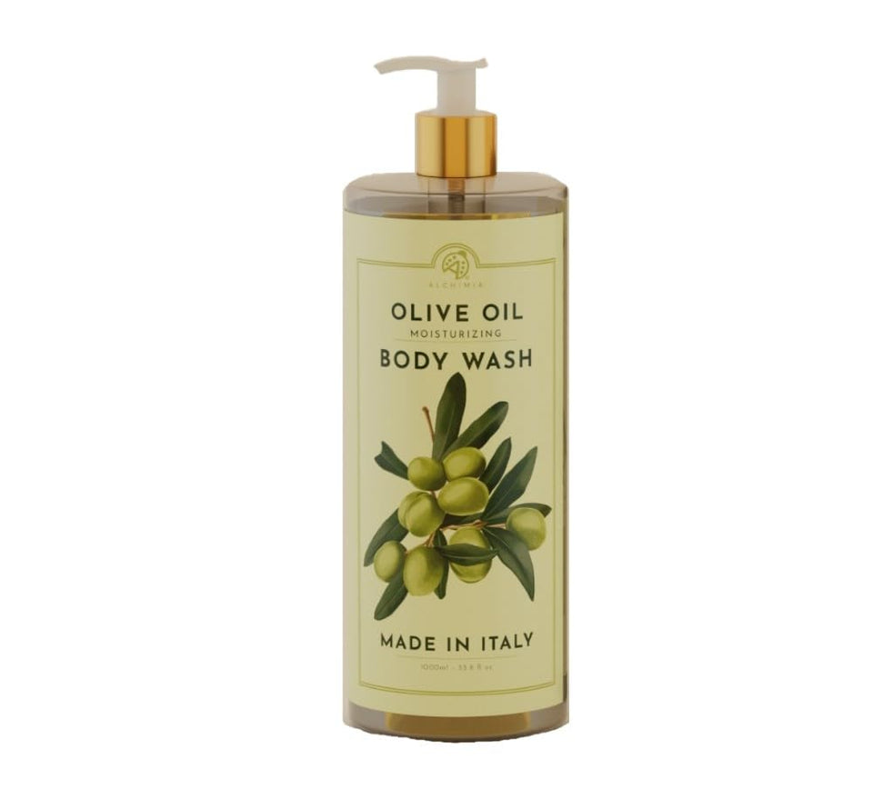 Alchimia Olive Oil Moisturizing Body Wash bottle front view for daily nourishment.