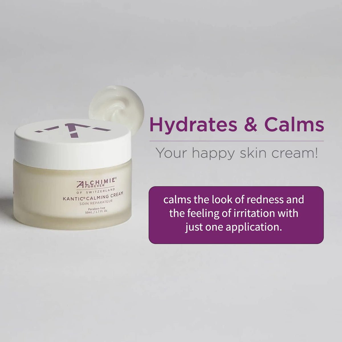 Alchimie Forever Kantic Calming Cream texture showing smooth application.