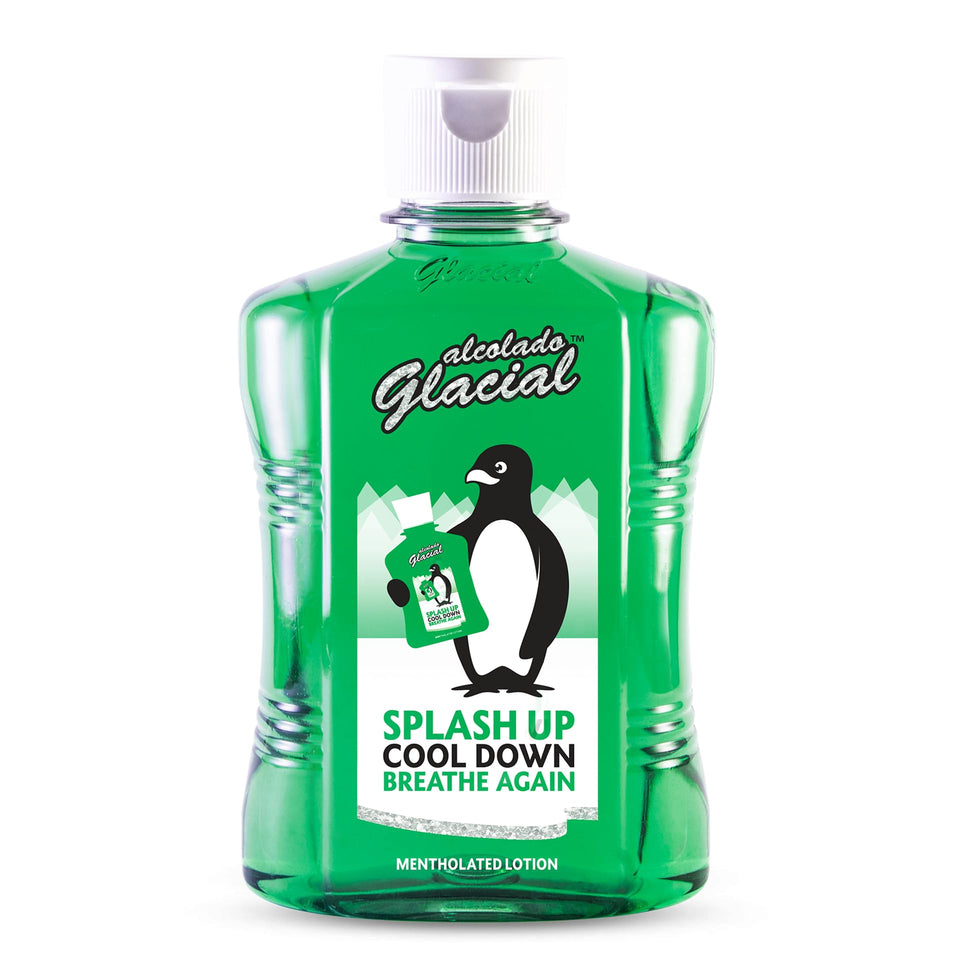 Alcolado Glacial Mentholated Splash Lotion bottle with cooling relief.