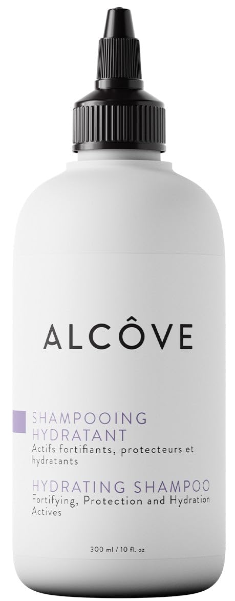 Alcove Hydrating Shampoo bottle pour showing lightweight moisture for all hair types