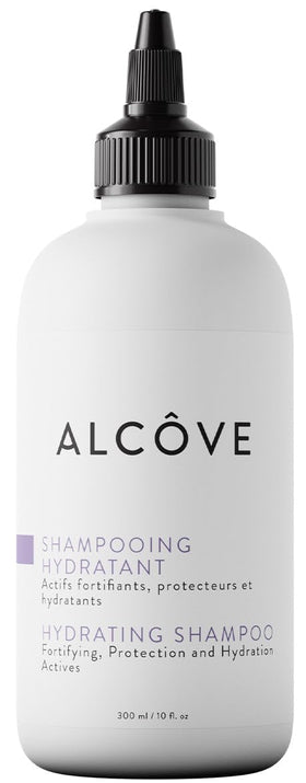 Alcove Hydrating Shampoo bottle pour showing lightweight moisture for all hair types