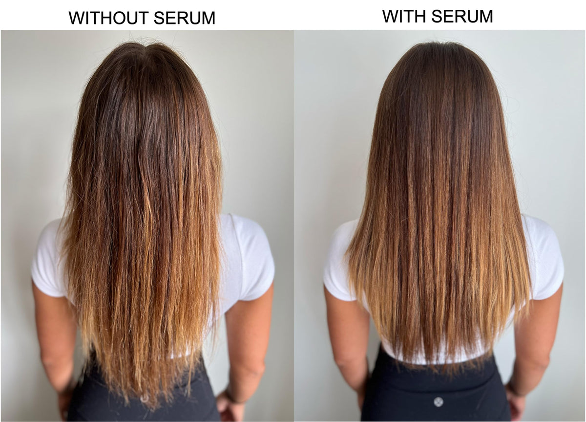 Alcôve Serum after-use shine image shows glossy, healthy-looking locks.