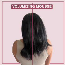 Alcôve Volumizing Mousse texture application highlights frizz control and shine during styling.