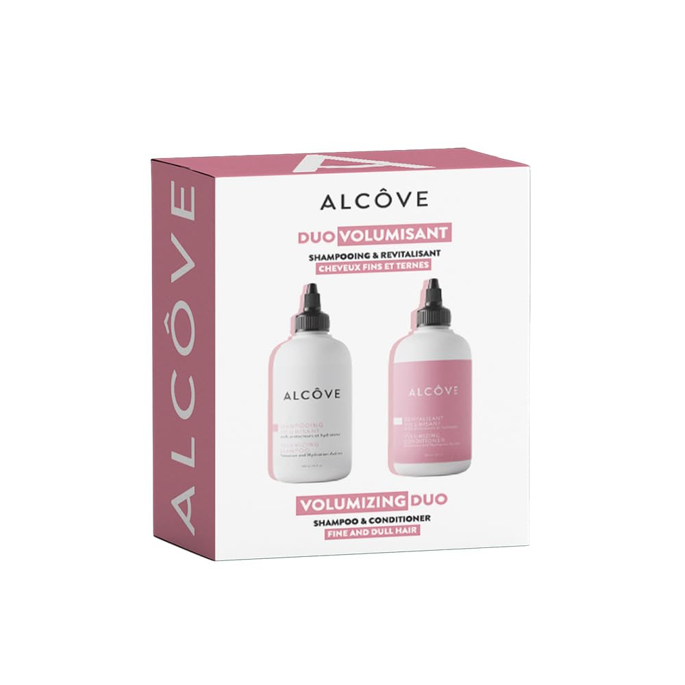 Alcôve Volumizing Shampoo bottle pour reveals lightweight foam for fine hair.