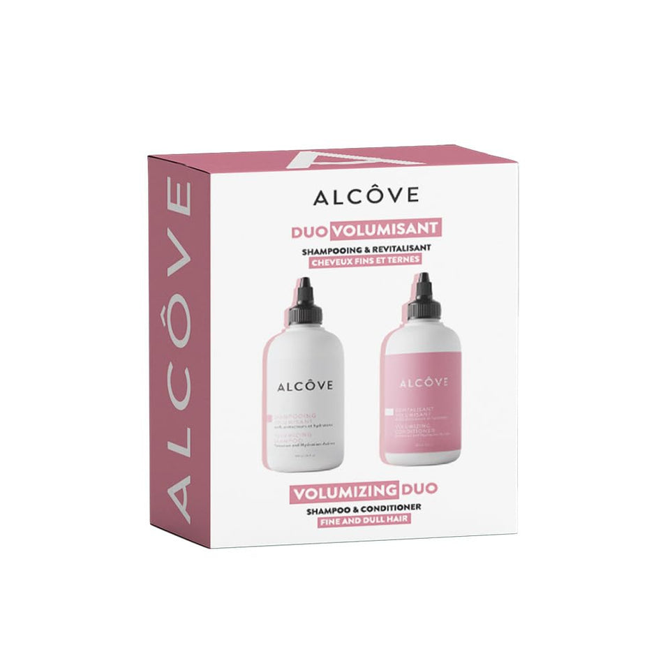 Alcôve Volumizing Shampoo bottle pour reveals lightweight foam for fine hair.