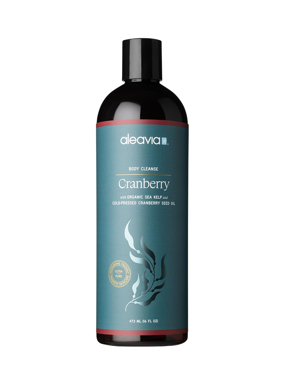 Aleavia Cranberry Body Cleanse bottle front showing organic packaging and prebiotic formula.