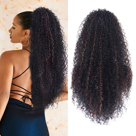 Alebery 27-inch drawstring pony tail extension with deep curly texture for easy daily styling.