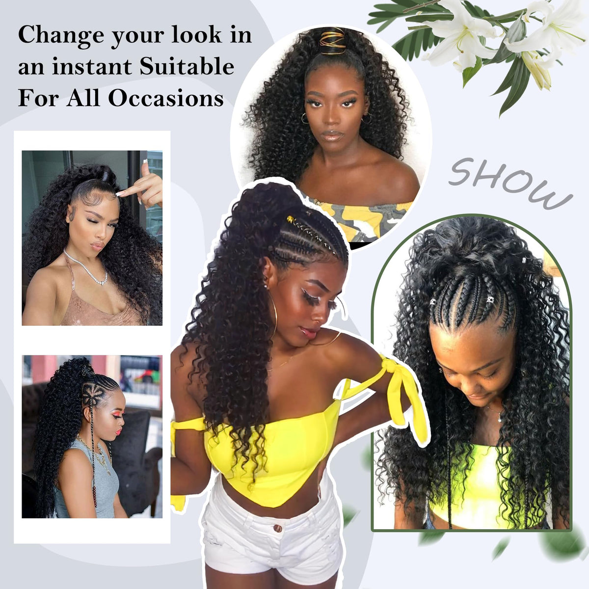 Alebery deep curly ponytail ready for daily use at parties and events.