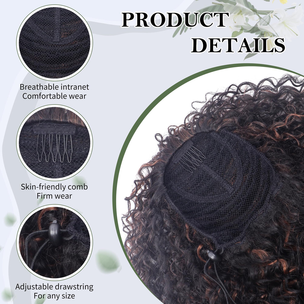 Alebery close-up shows smooth texture blending synthetic and human hair.