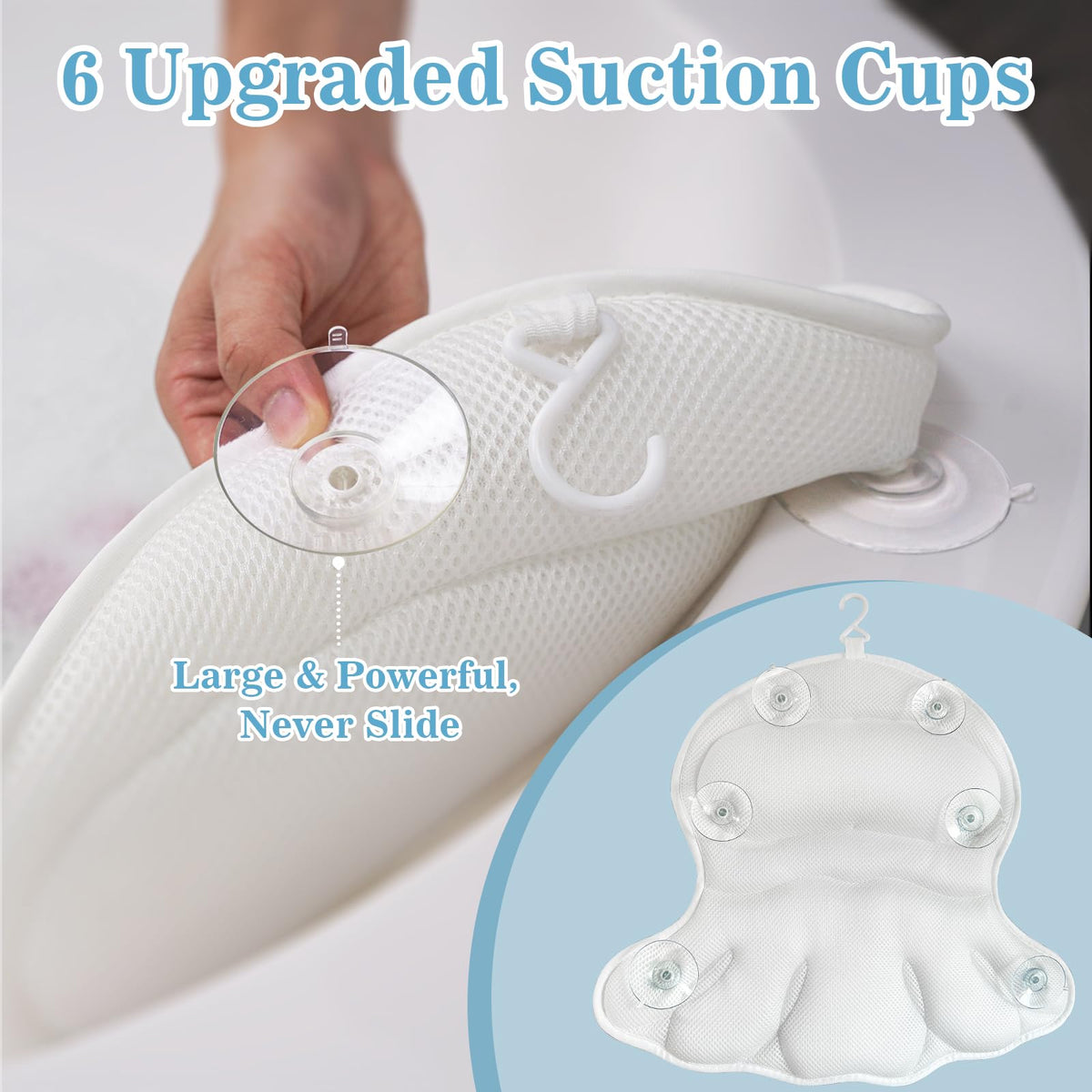 Aleponna Bath Pillow features 4D Air-Mesh for breathability and quick drying.