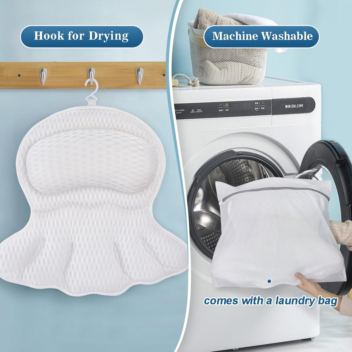 Aleponna Bath Pillow is machine washable for easy care after baths.