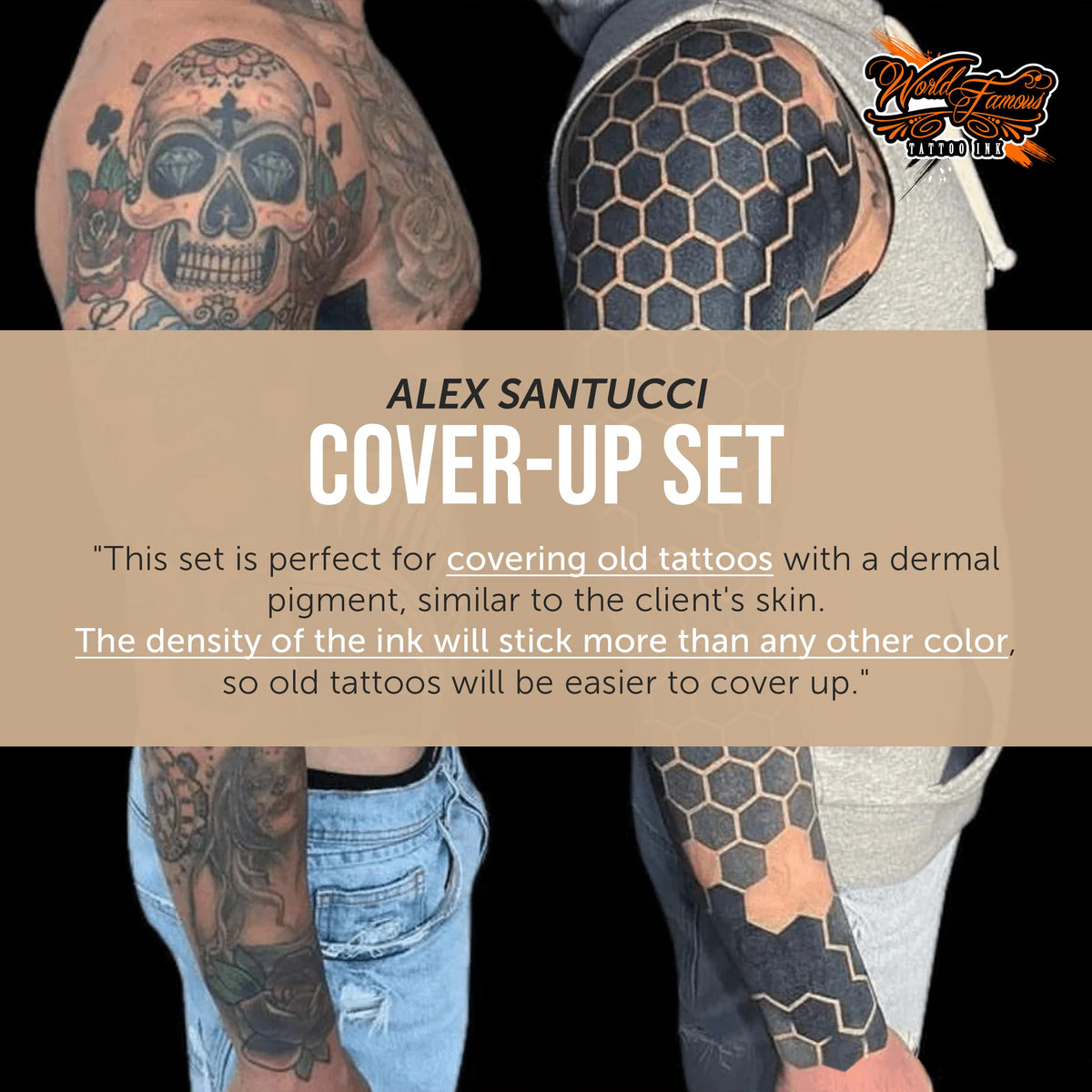 Alex Santucci designed cover-up tones ideal for vibrant over tattoos
