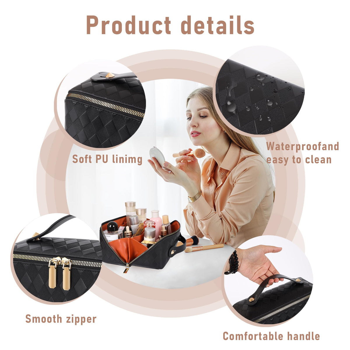 ALEXTINA waterproof PU lining protects contents in varied climates.