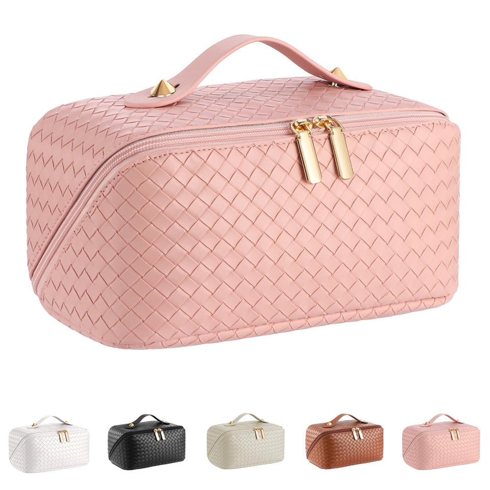 ALEXTINA large-capacity travel cosmetic bag in pink, ideal for organizing beauty items on the go