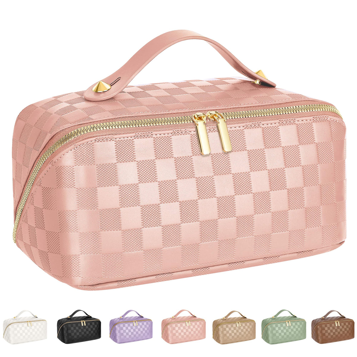 ALEXTINA travel makeup bag open flat for quick access during trips and touch-ups.