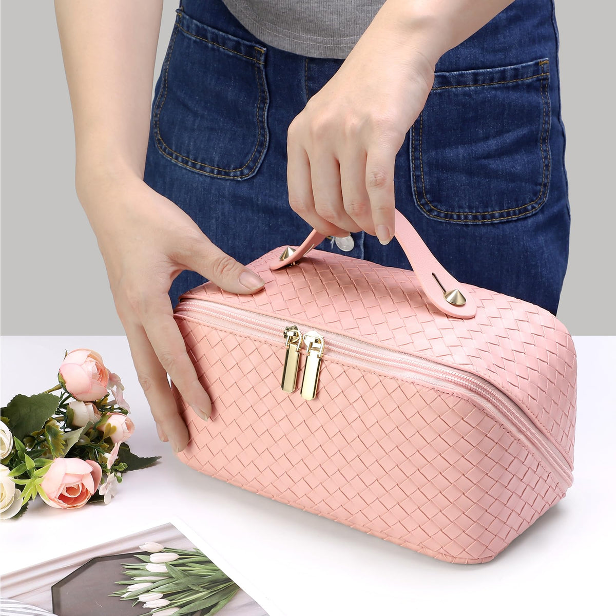 ALEXTINA pink travel essential bag for women, spacious and organized