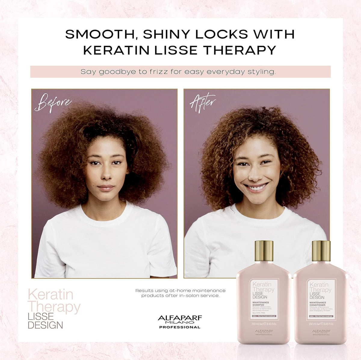 Alfaparf Lisse Design Keratin Shampoo close-up label features sulfate-free promise