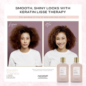 Alfaparf Lisse Design Keratin Shampoo close-up label features sulfate-free promise