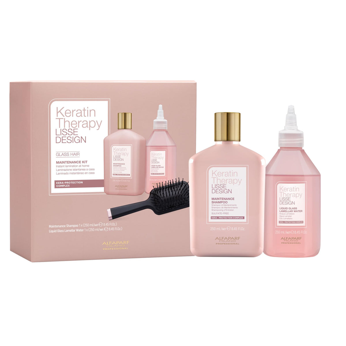 Alfaparf Milano Keratin Therapy shampoo bottle for smooth, shiny hair.