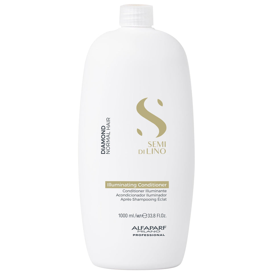 Alfaparf Milano Semi Di Lino Diamond bottle front shows luxurious shine and color protection
