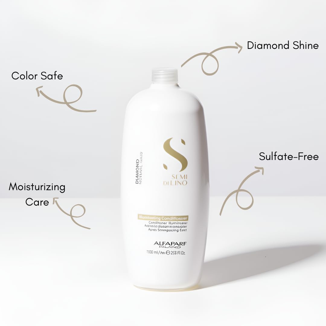 Alfaparf Milano Semi Di Lino Diamond label closeup emphasizes key ingredients for color care