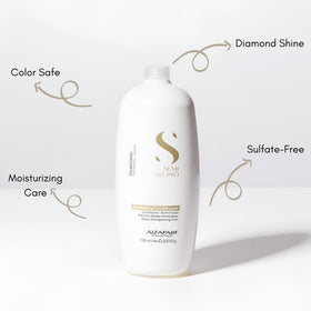 Alfaparf Milano Semi Di Lino Diamond label closeup emphasizes key ingredients for color care