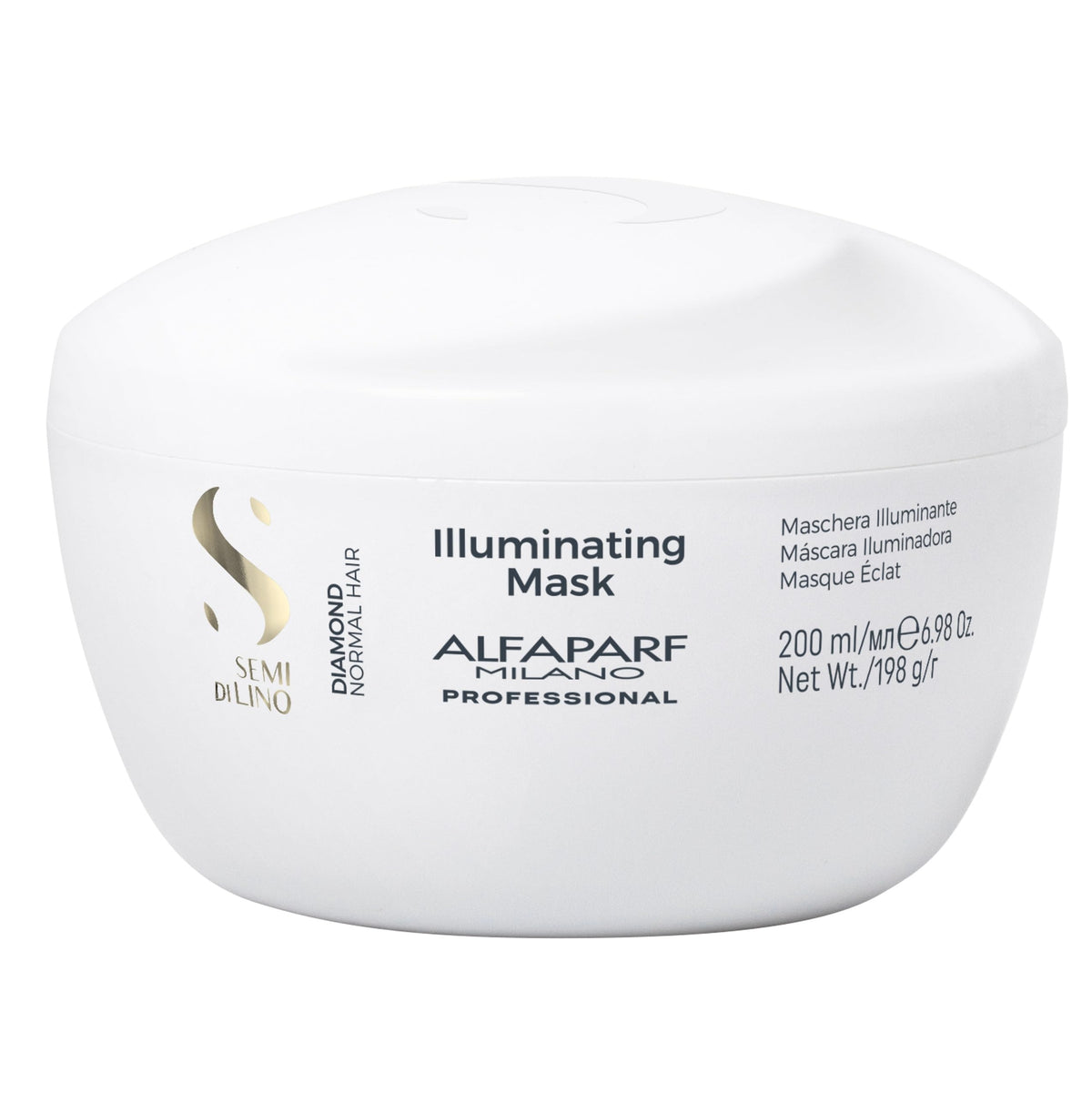 Alfaparf Milano Semi Di Lino Diamond mask jar for deep conditioning and radiant shine.