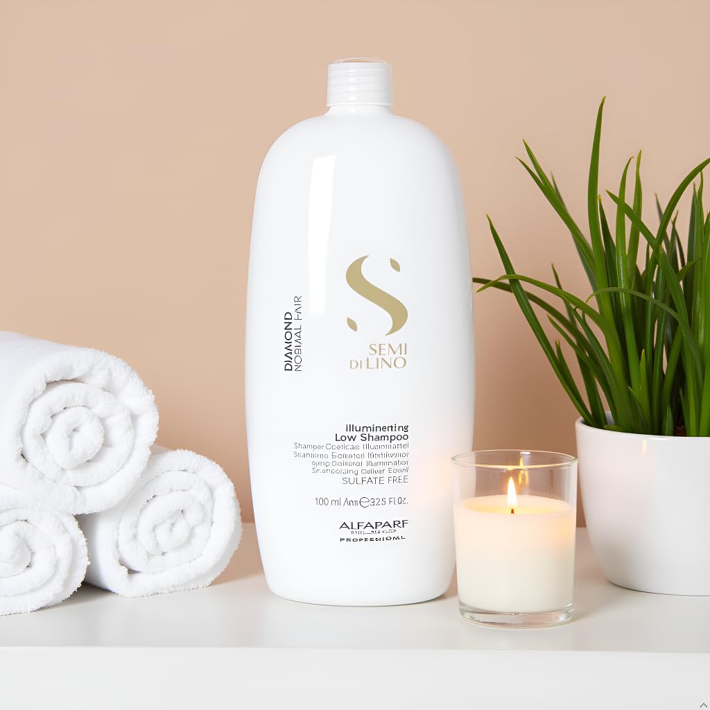 ALFAPARF MILANO Semi di Lino Diamond Shampoo argan oil close-up highlighting nourishment.