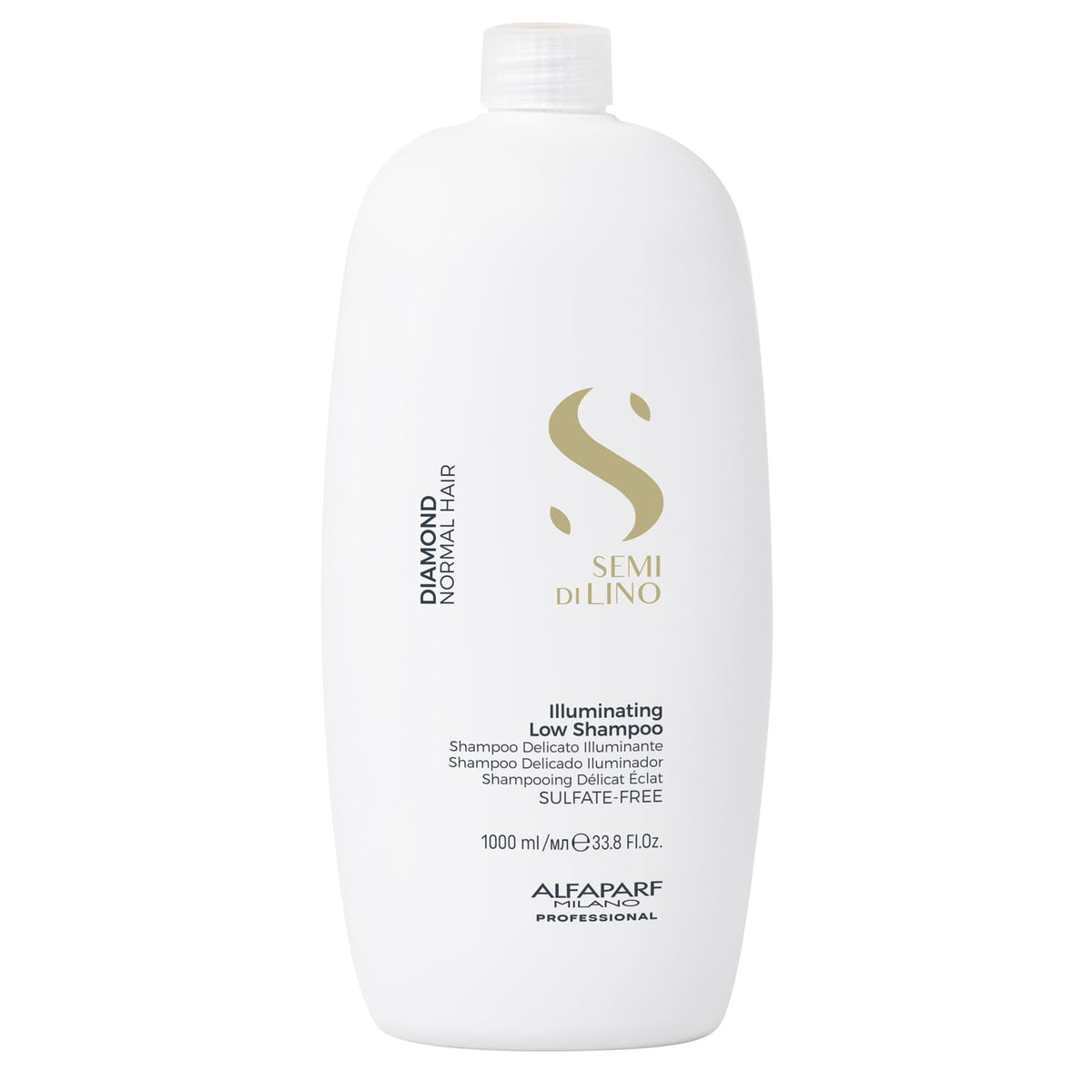 ALFAPARF MILANO Semi di Lino Diamond Shampoo bottle promoting radiant shine and color-safe cleansing.