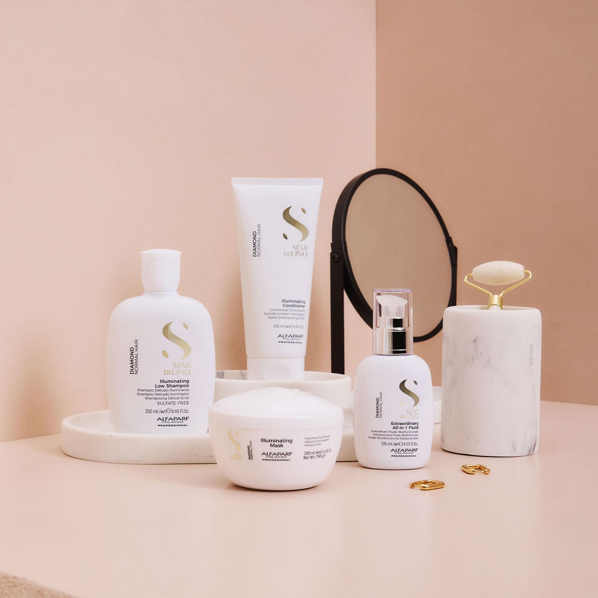 ALFAPARF MILANO Semi di Lino Diamond Shampoo floral citrus fragrance atmosphere.