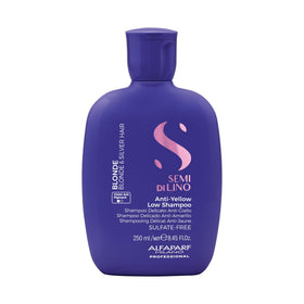 ALFAPARF Milano Semi di Lino Purple Shampoo bottle neutralizes brassiness while hydrating hair