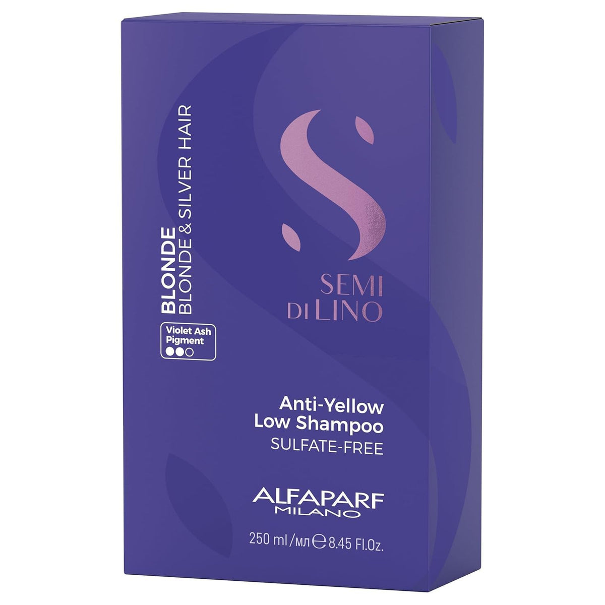 ALFAPARF Milano Semi di Lino Purple Shampoo enhances shine with Blonde Recovery complex