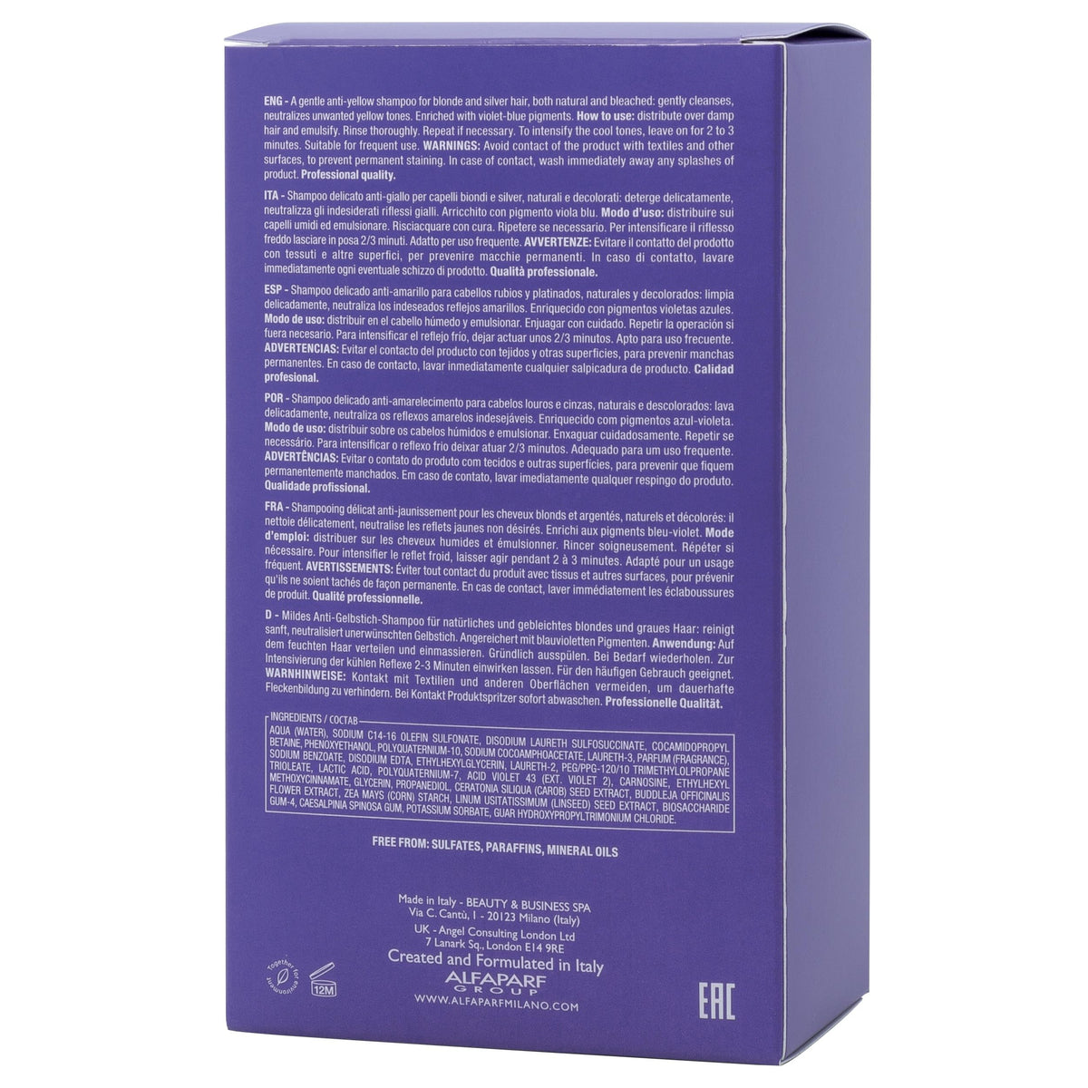 ALFAPARF Milano Semi di Lino Purple Shampoo vegan formula is gentle on hair
