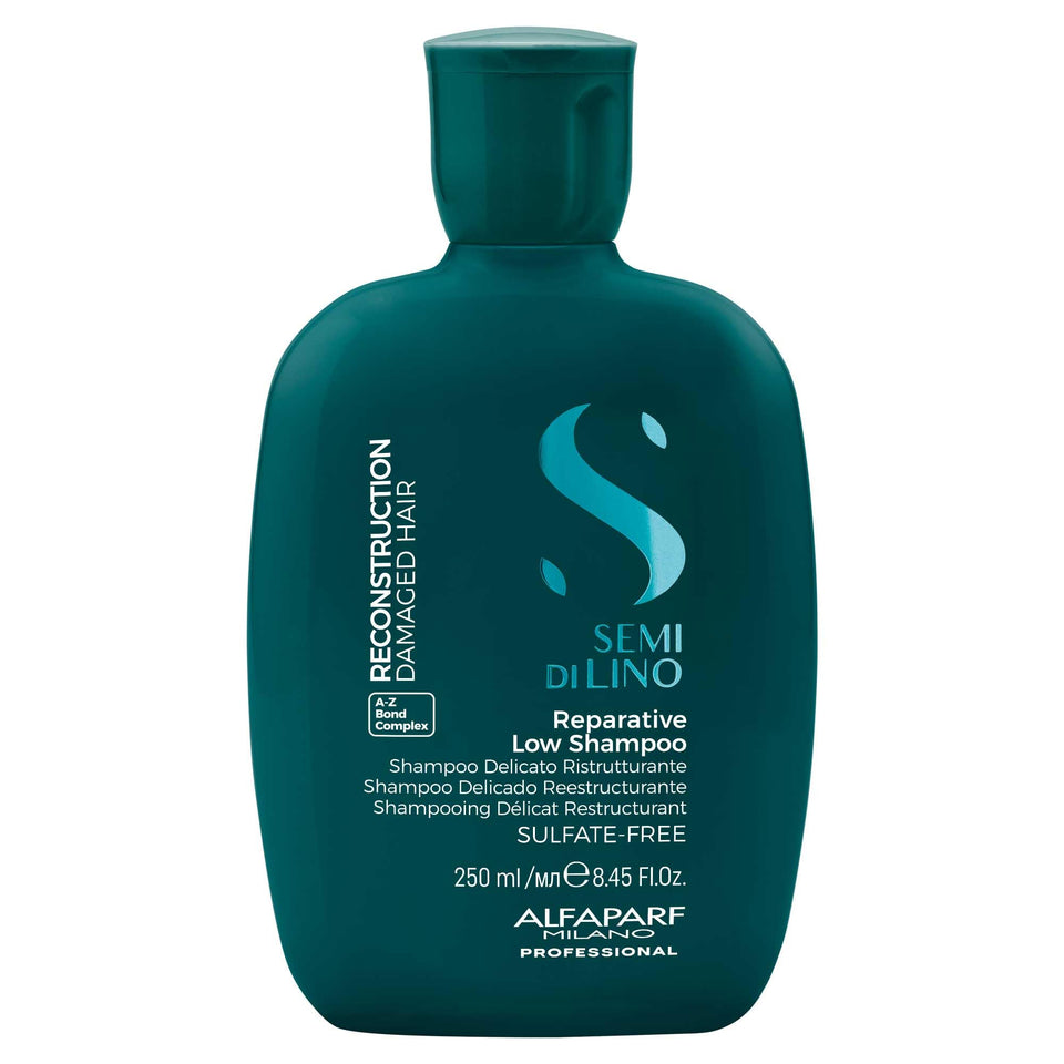 ALFAPARF MILANO reconstruction bond shampoo bottle, sulfate-free formula for damaged hair.