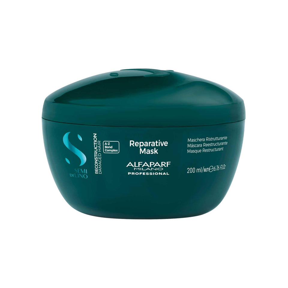 ALFAPARF Milano Reconstruction Mask jar close-up showing creamy texture for deep conditioning.
