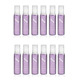Hands applying Alfaparf Milano Shine Lotion to damp hair during styling.