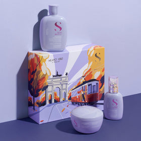 ALFAPARF MILANO smoothing shampoo bottle highlights frizz control and gentle cleansing.