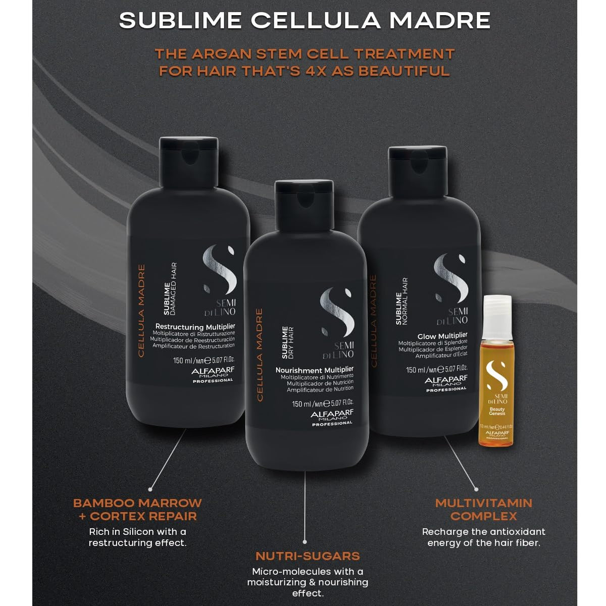 ALFAPARF MILANO Sublime shine-fix-complex provides lasting luminosity and protection.