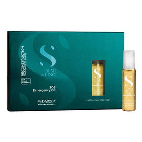 ALFAPARF MILANO SOS oil application on a hair strand indicating strength and reduced breakage.