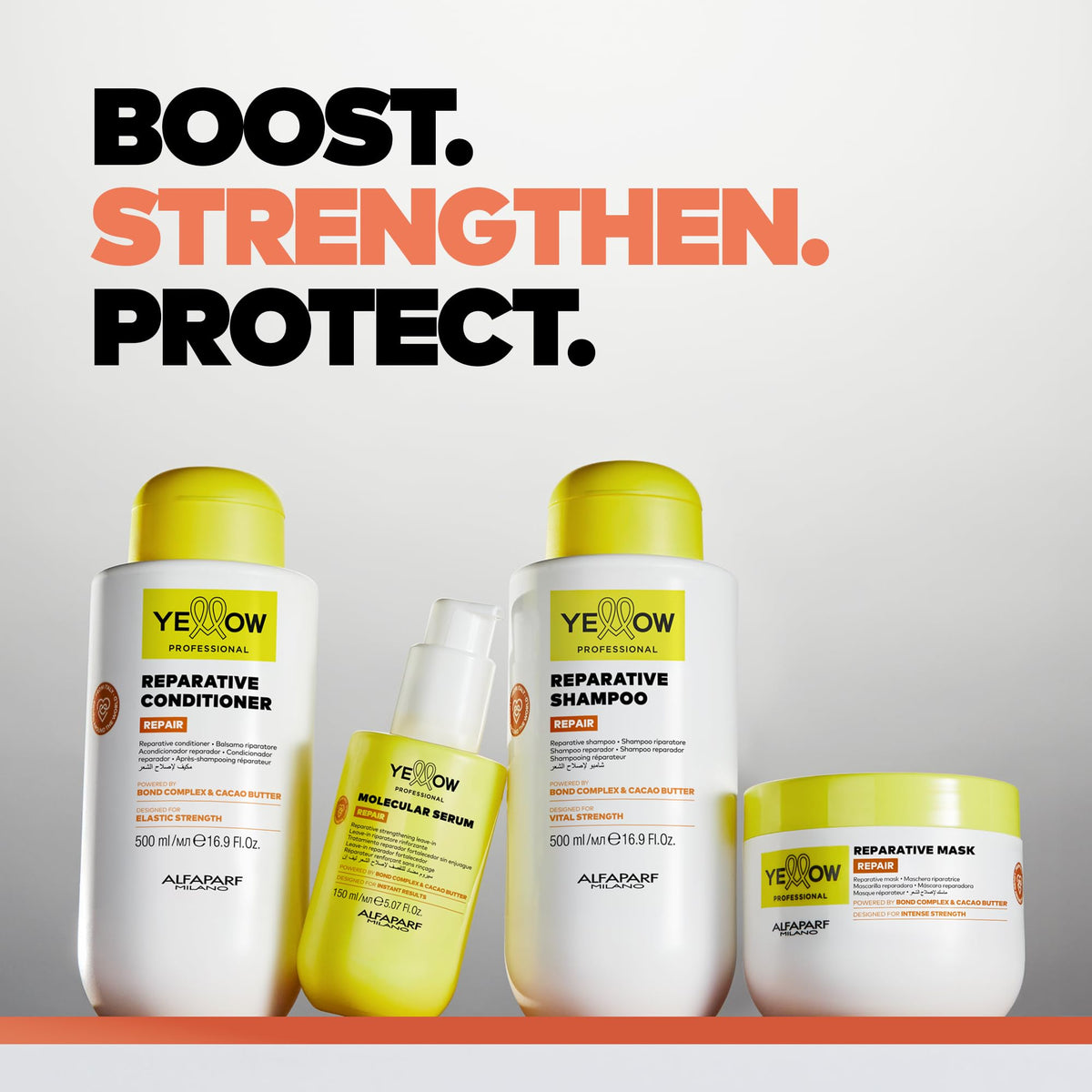 Vegan formulation highlighted on Yellow Repair Mask bottle