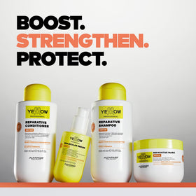 Vegan formulation highlighted on Yellow Repair Mask bottle