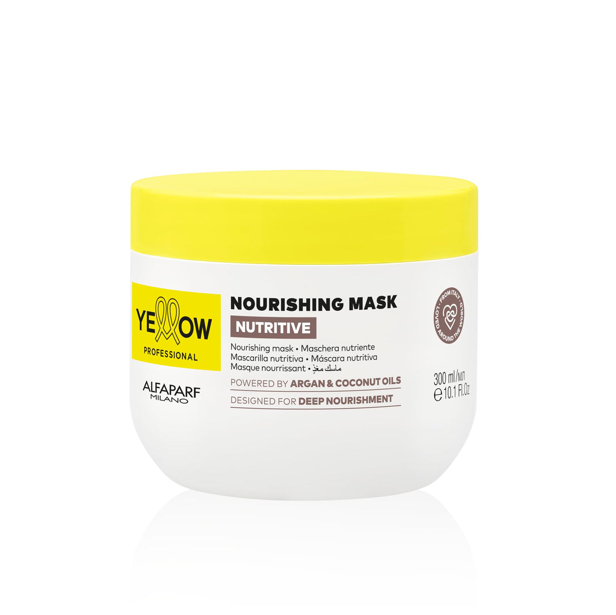 ALFAPARF MILANO Yellow Nutritive mask bottle pour demonstrates deep conditioning for dry hair
